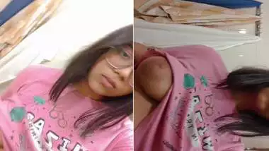 Big boobs cute girl in glasses showing topless body